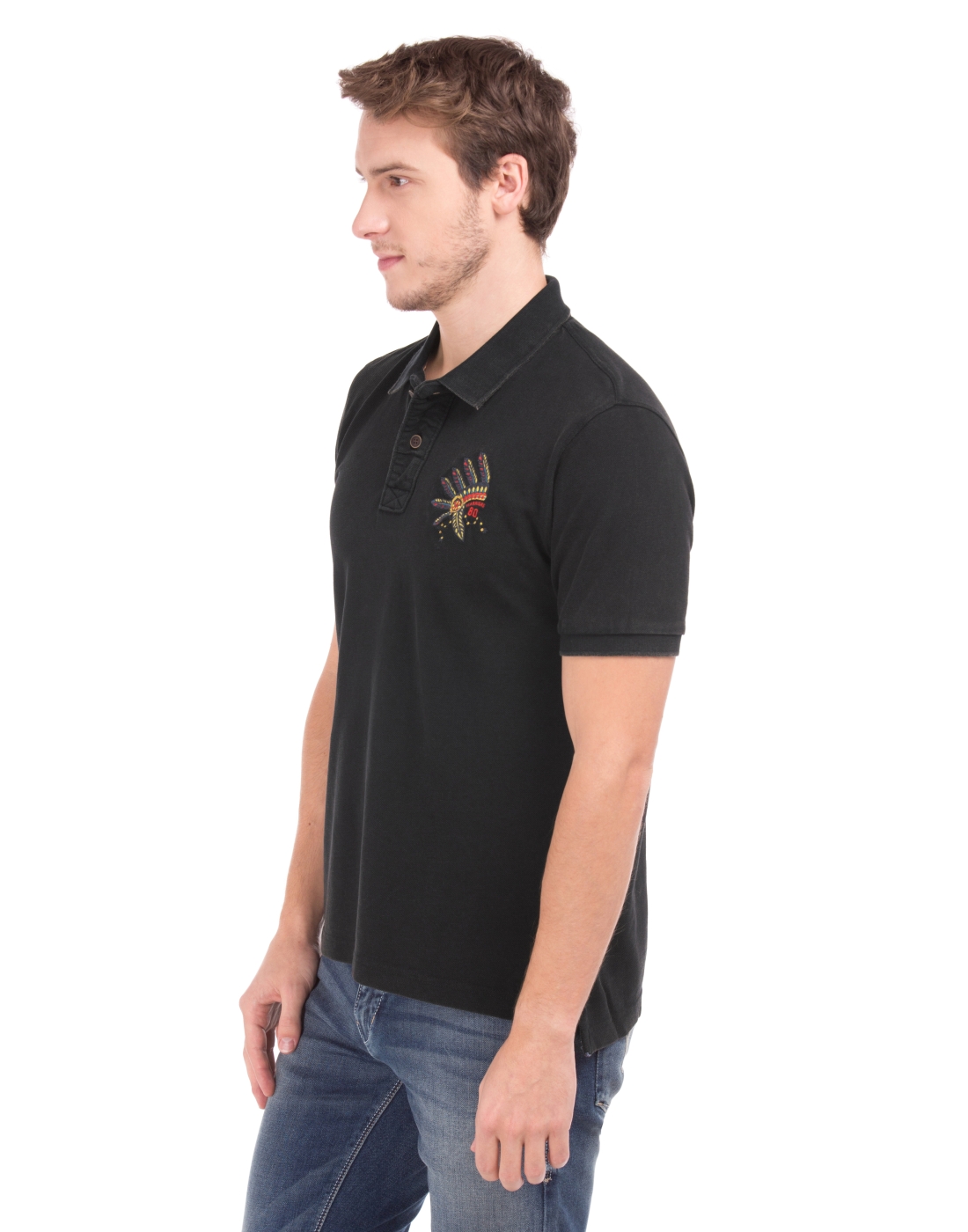 Flying Machine Men Casual Wear Solid Black T-Shirt